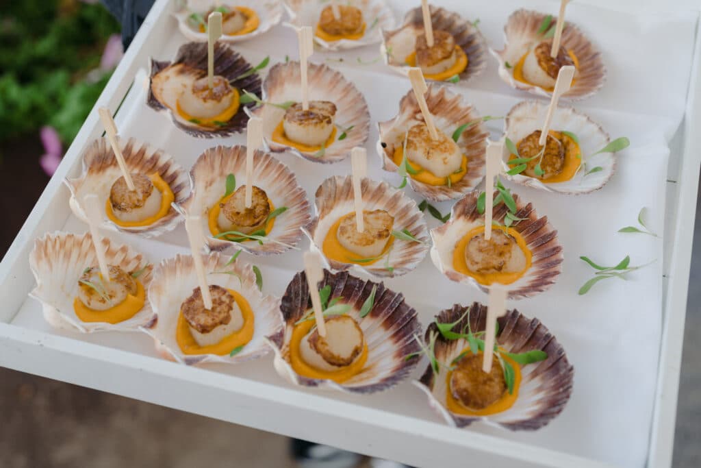 A tray of small canapés held together with wooden picks